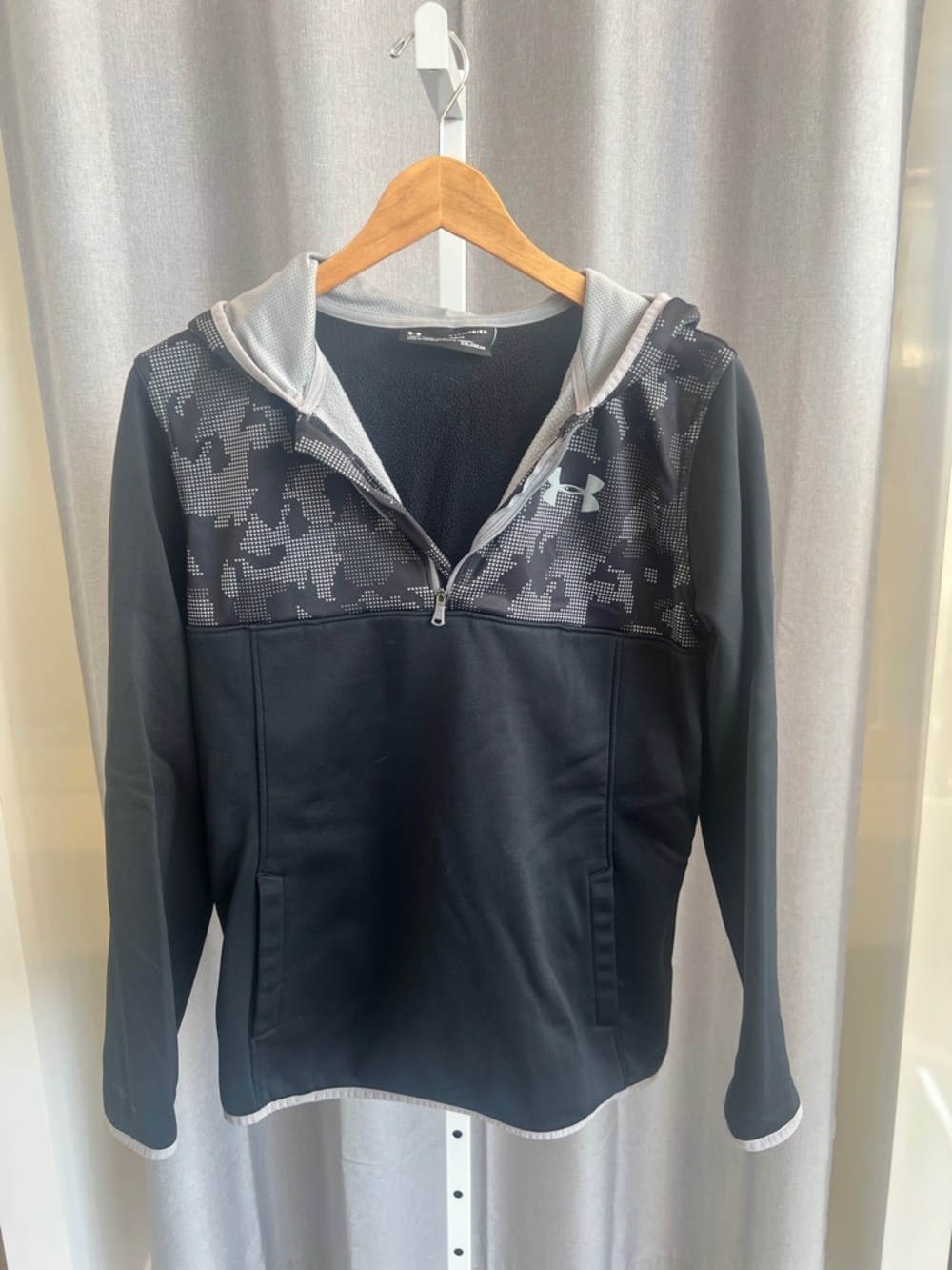 Under Armour Black Hoodie with Grey Camo Yoke - Youth XL